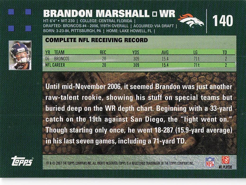 2007 Topps Football Brandon Marshall #140