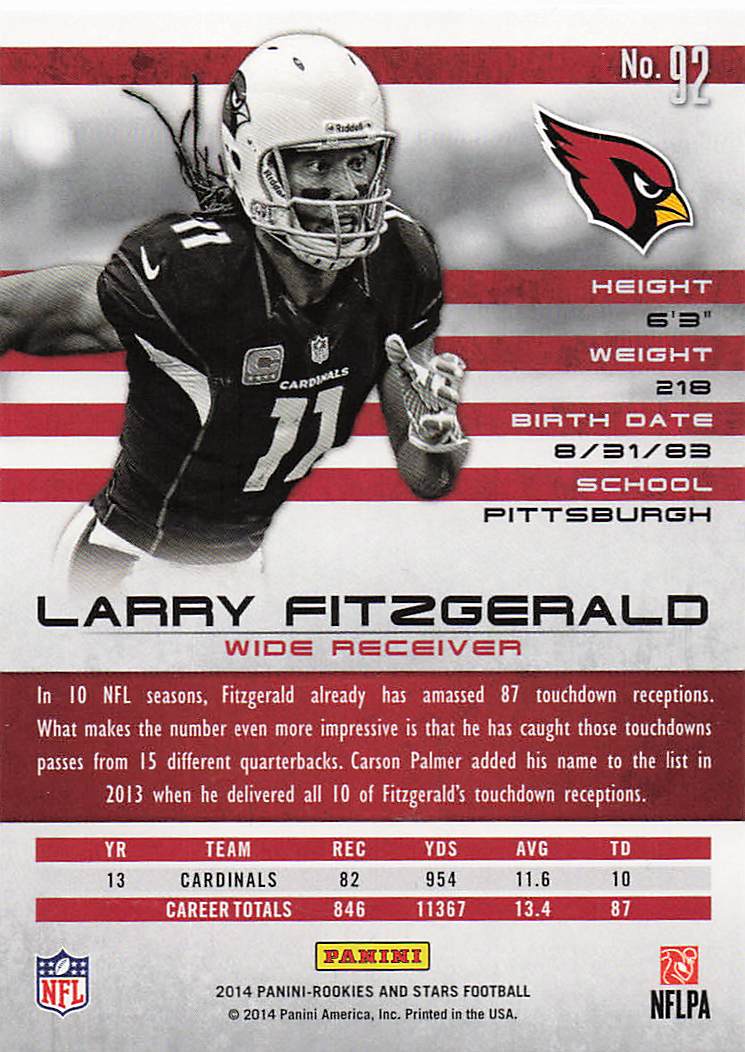 2014 Panini Rookies & Stars Football Larry Fitzgerald #92