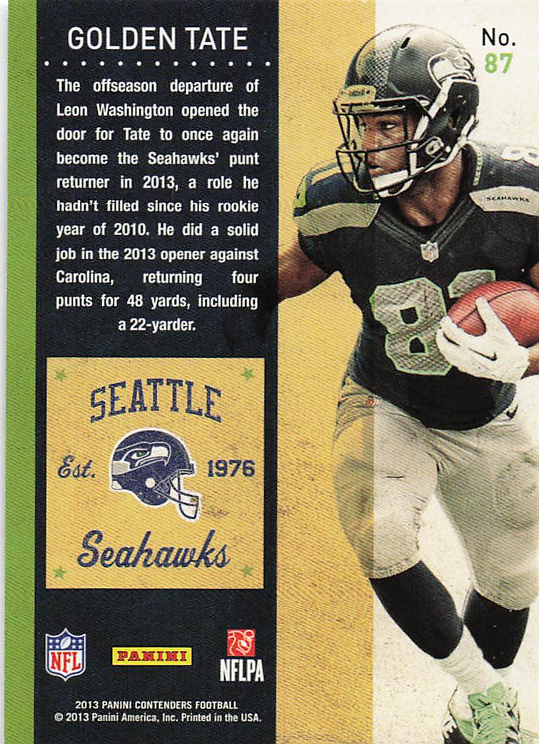 2013 Panini Contenders Football Golden Tate #87