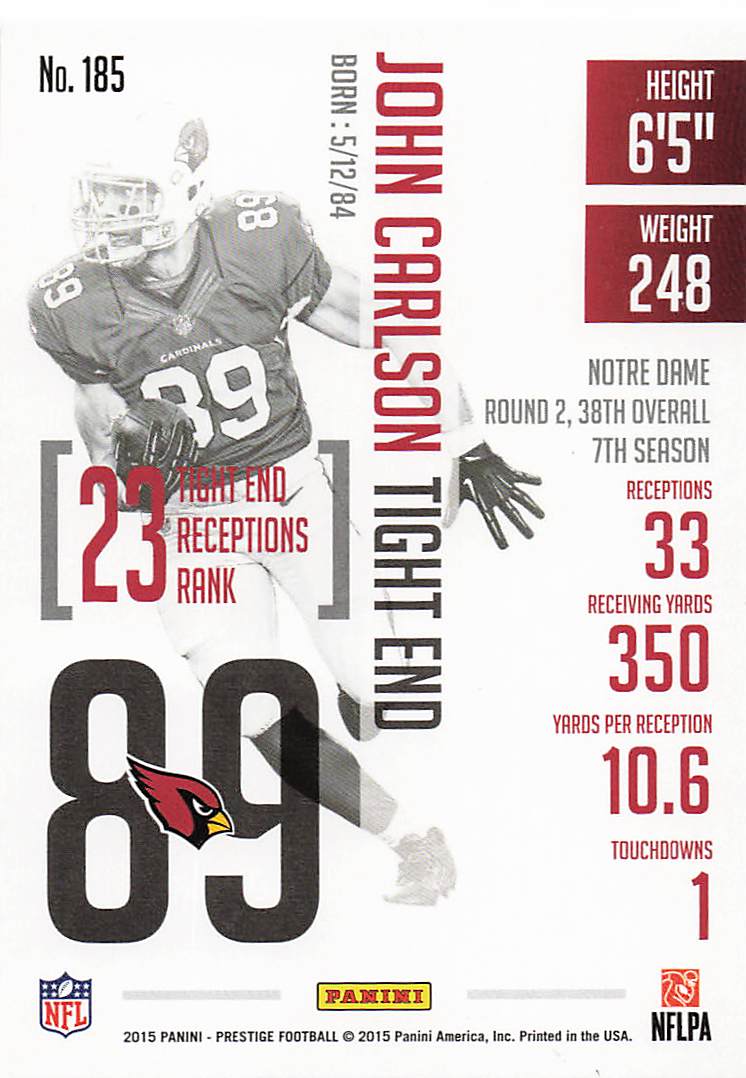 2015 Panini Prestige Football John Carlson #185