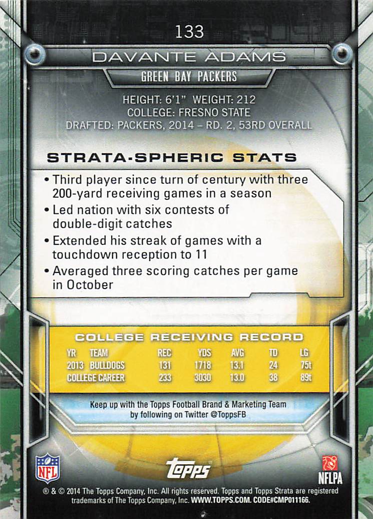 2014 Topps Strata Football Retail Davante Adams #133 Rookie