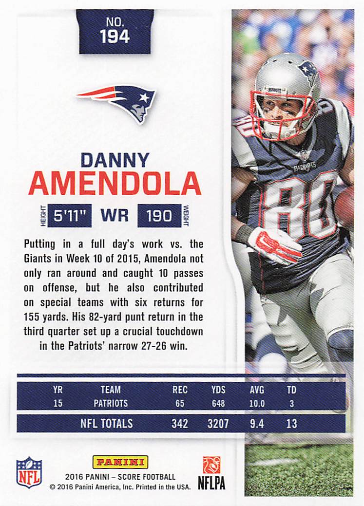2016 Score Football Scorecard Danny Amendola #194