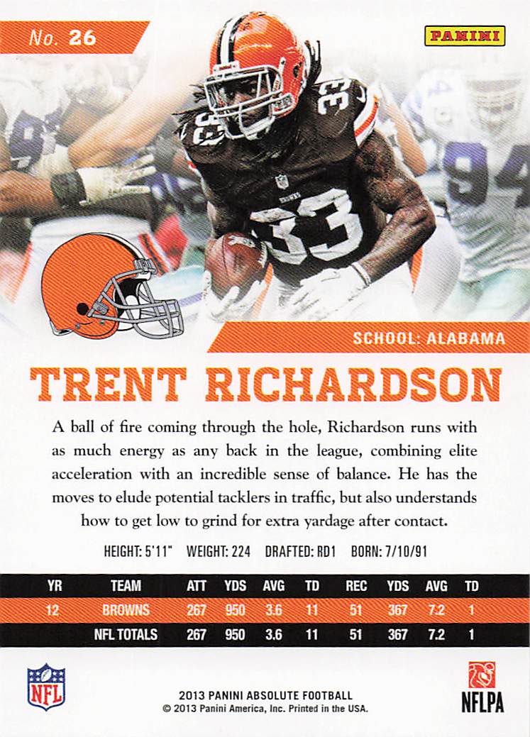 2013 Panini Absolute Football Retail Trent Richardson #26