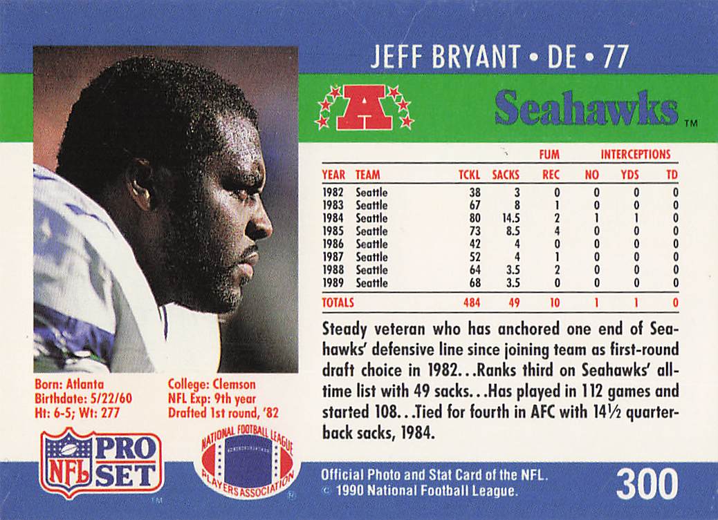1990 Pro Set Football Jeff Bryant #300