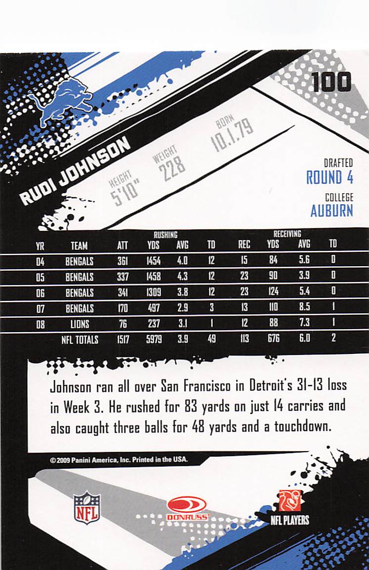 2009 Score Football Rudi Johnson #100
