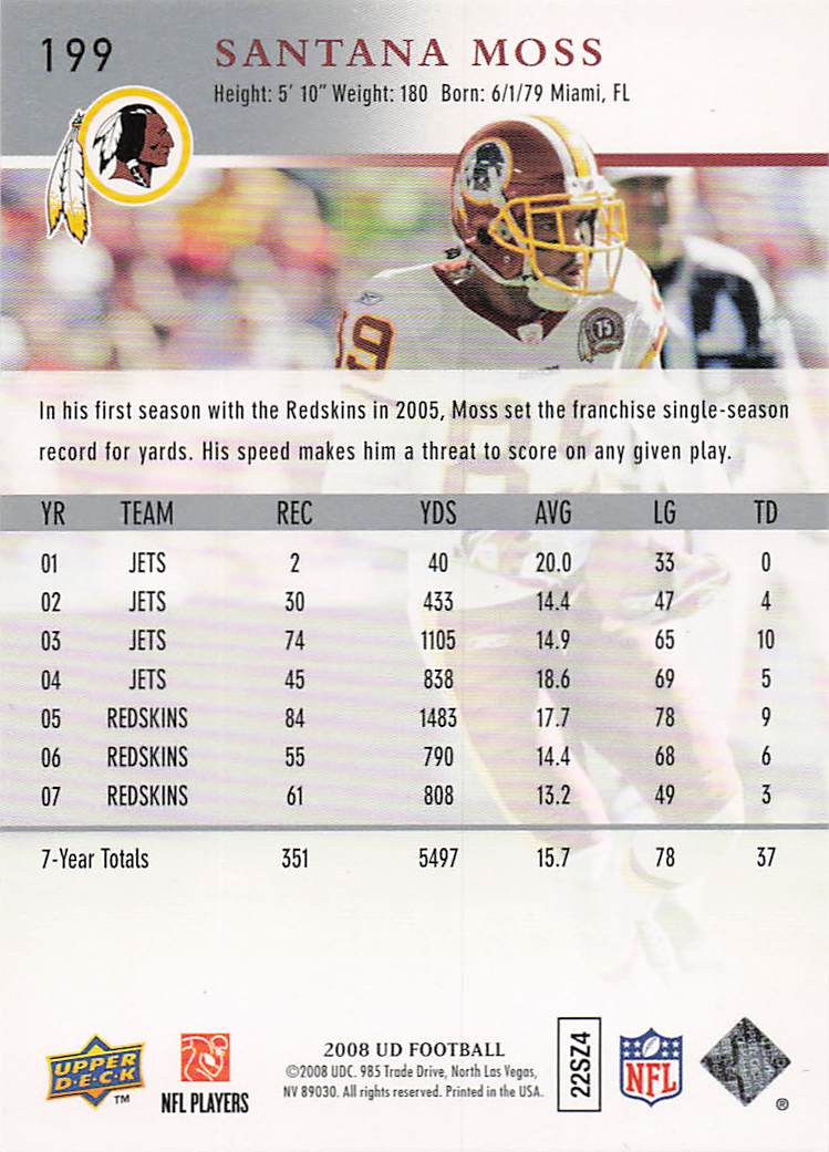 2008 Upper Deck Football Santana Moss #199