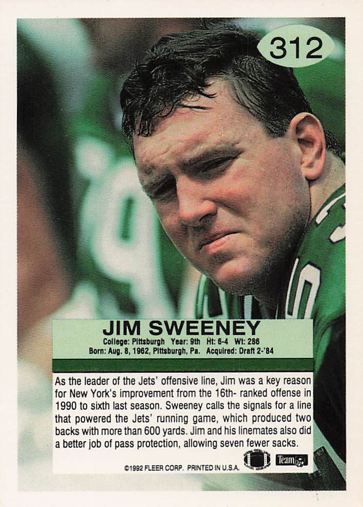 1992 Fleer Football Jim Sweeney #312