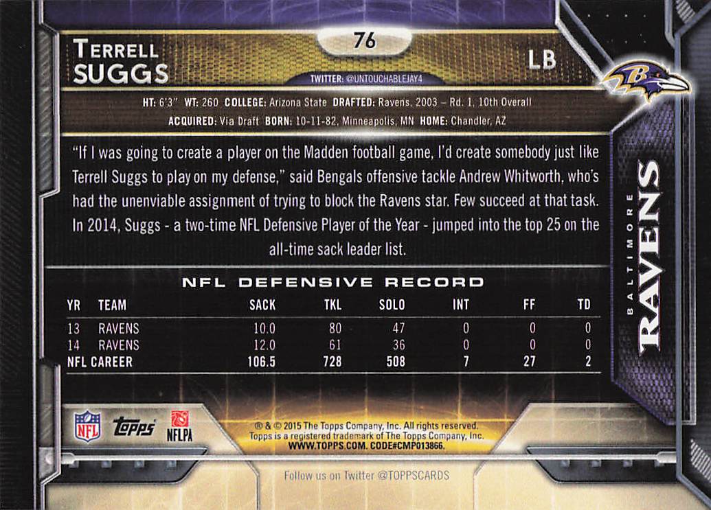 2015 Topps Chrome Football Terrell Suggs #31