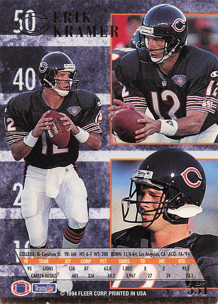 1994 Ultra Football Erik Kramer #351