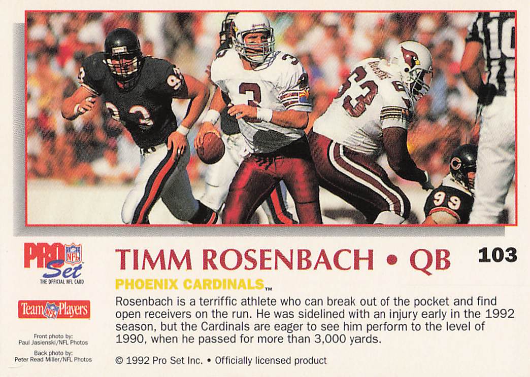1992 Pro Set Power Football Timm Rosenbach #103