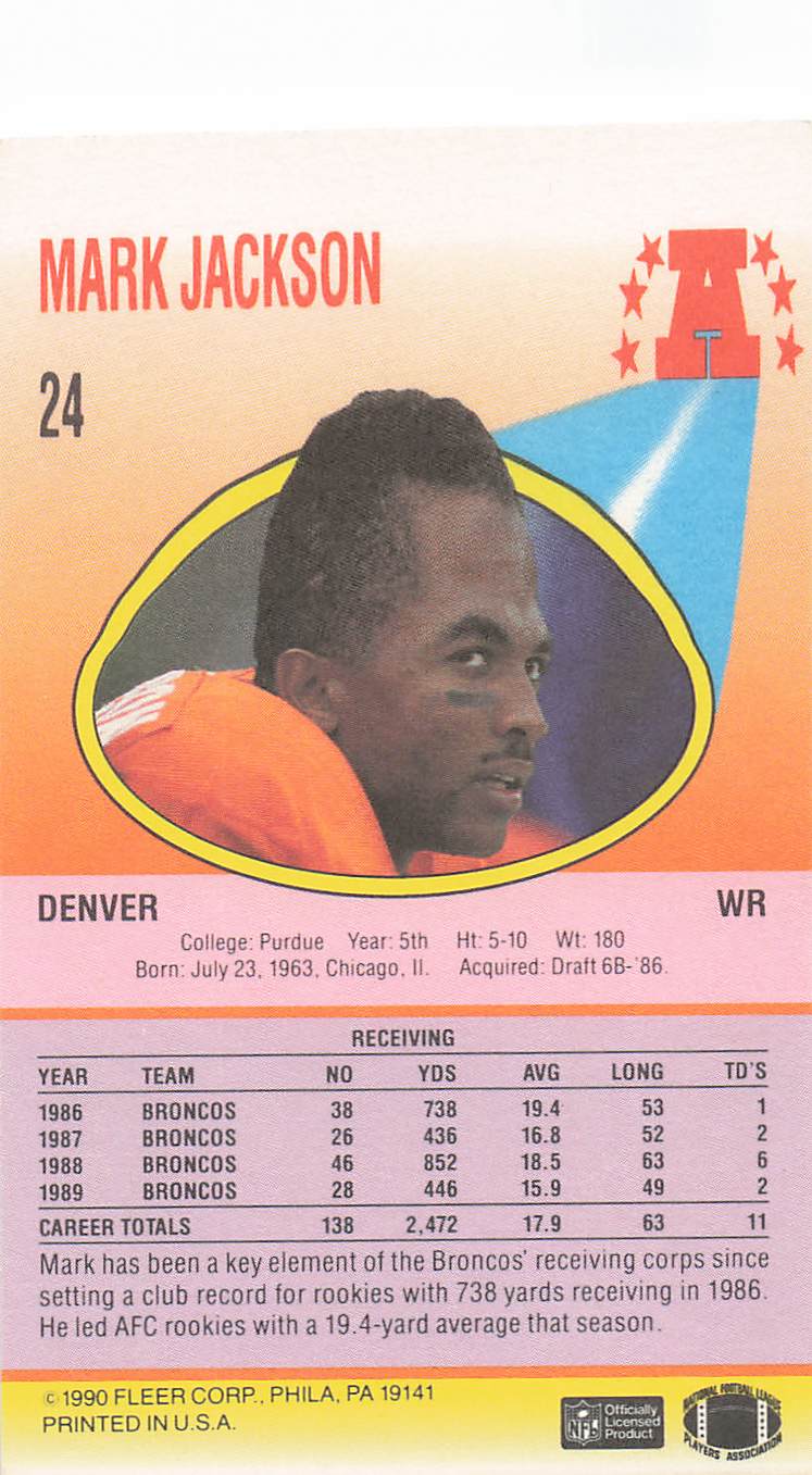 1990 Fleer Football Mark Jackson #24b
