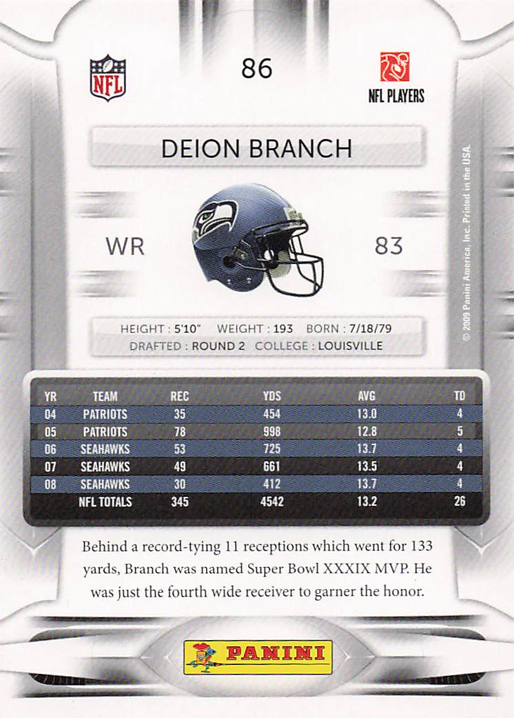 2009 Playoff Prestige Football Deion Branch #86