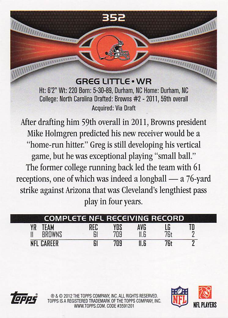 2012 Topps Football Greg Little #352