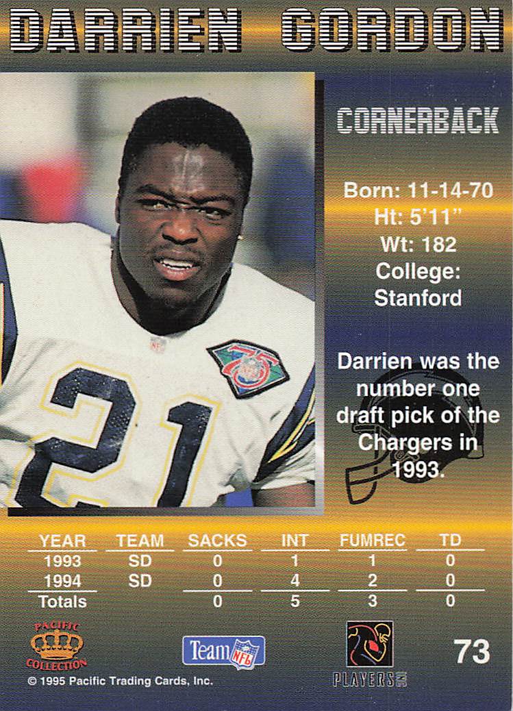 1995 Pacific Football Darrien Gordon #73
