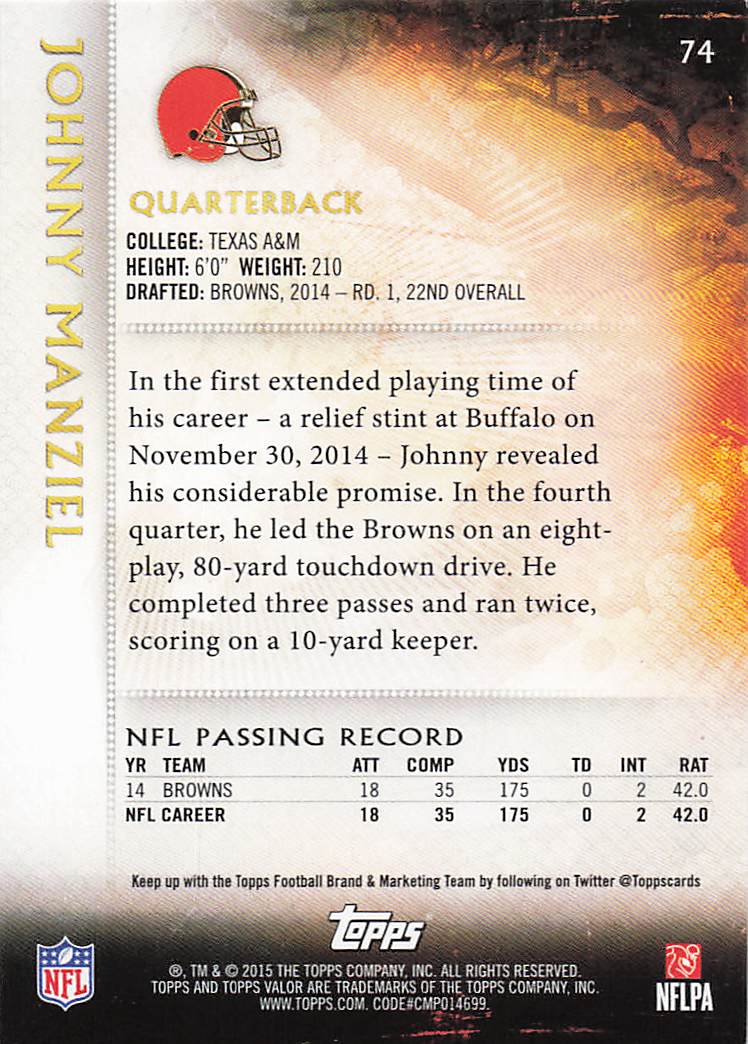 2015 Topps Valor Football Johnny Manziel #74