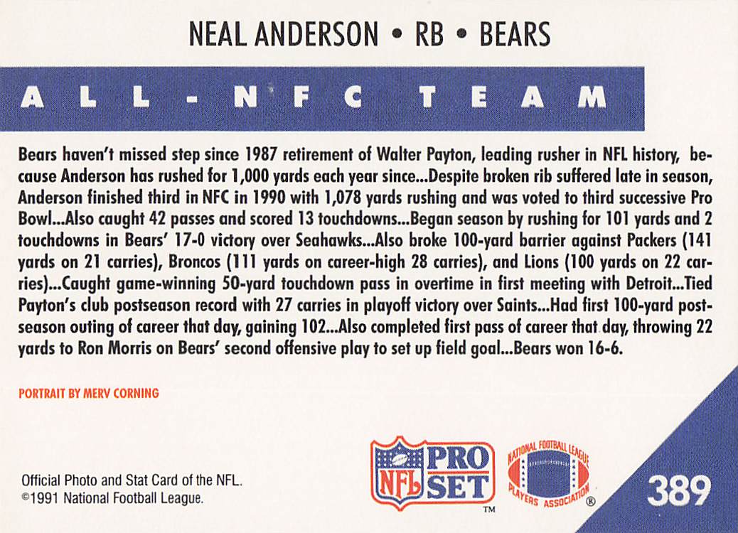1991 Pro Set Football Neal Anderson #389