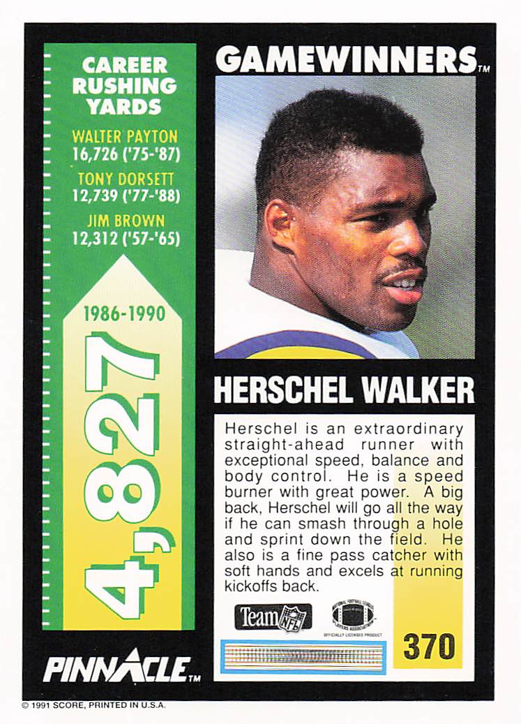 1991 Pinnacle Football Herschel Walker #370