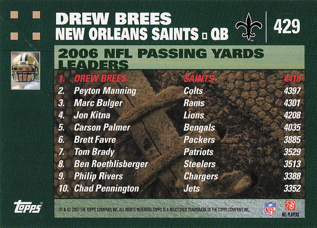 2007 Topps Football Drew Brees #429