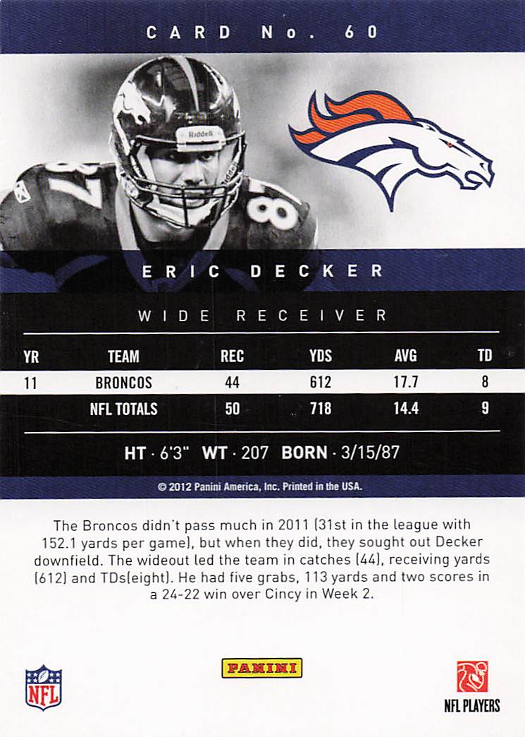 2012 Panini Prestige Football Eric Decker #60