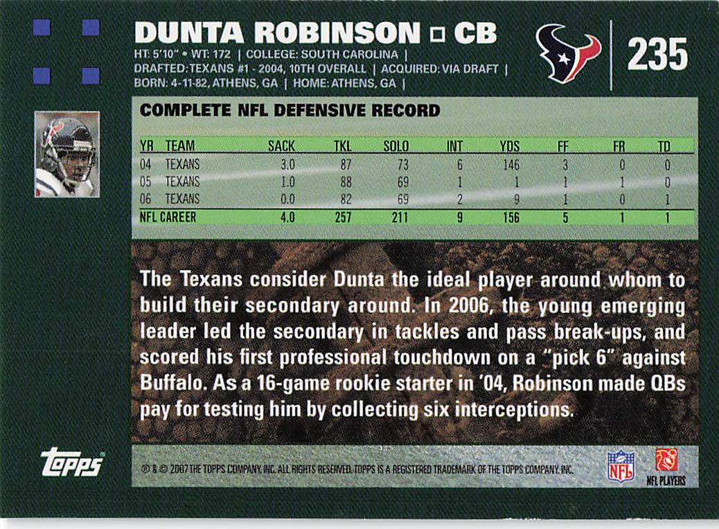 2007 Topps Football Dunta Robinson #235