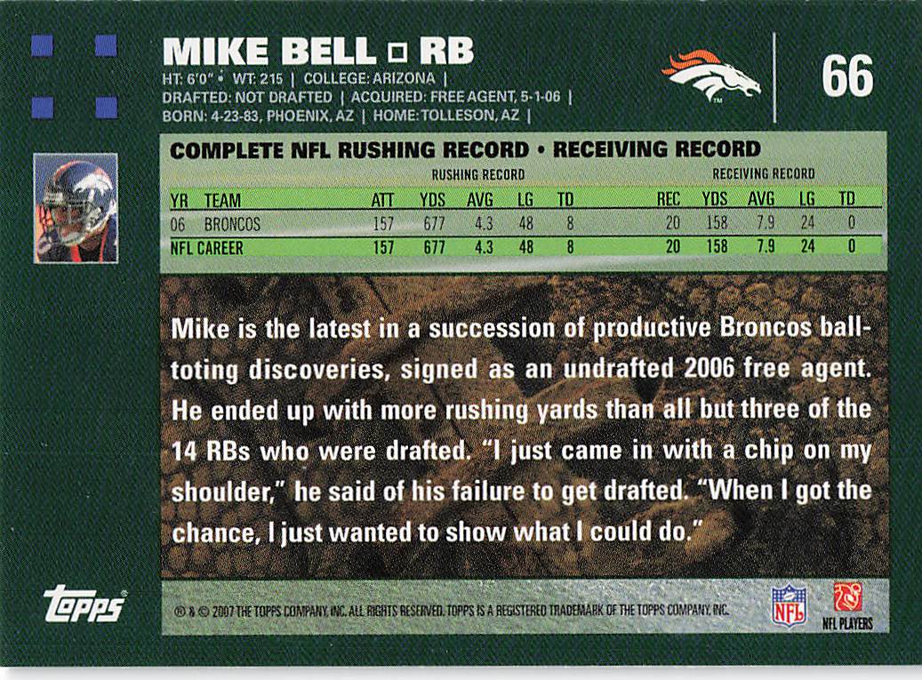 2007 Topps Football Mike Bell #66