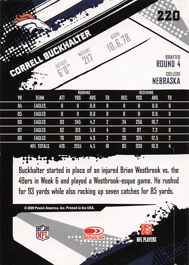 2009 Score Football Correll Buckhalter #220