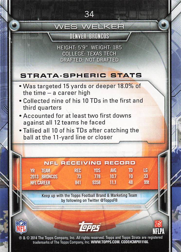 2014 Topps Strata Football Wes Welker #34