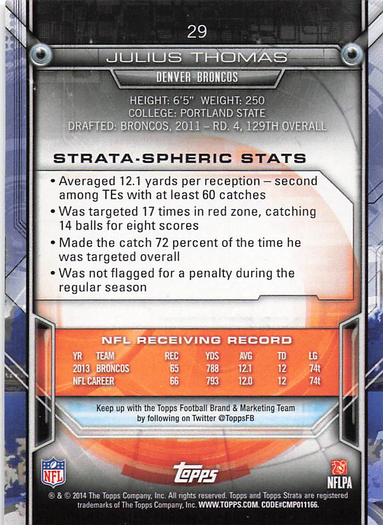 2014 Topps Strata Football Julius Thomas #29