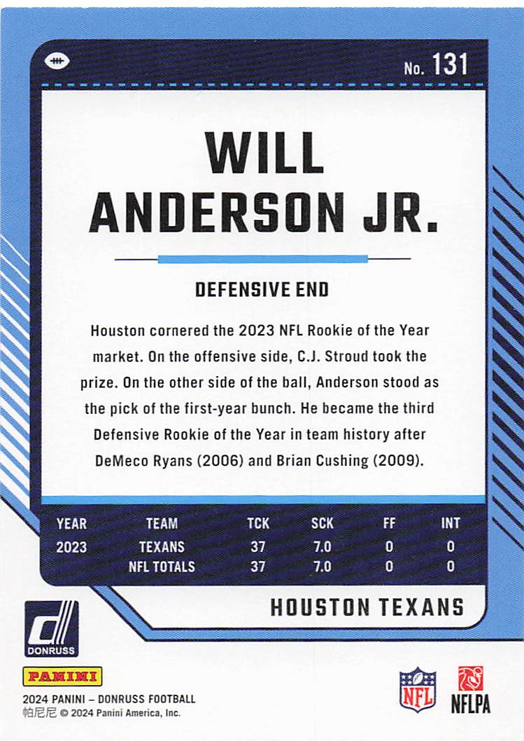 2024 Donruss Football Will Anderson Jr. #131