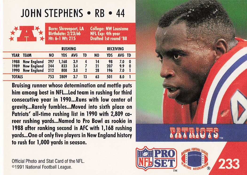 1991 Pro Set Football John Stephens #233