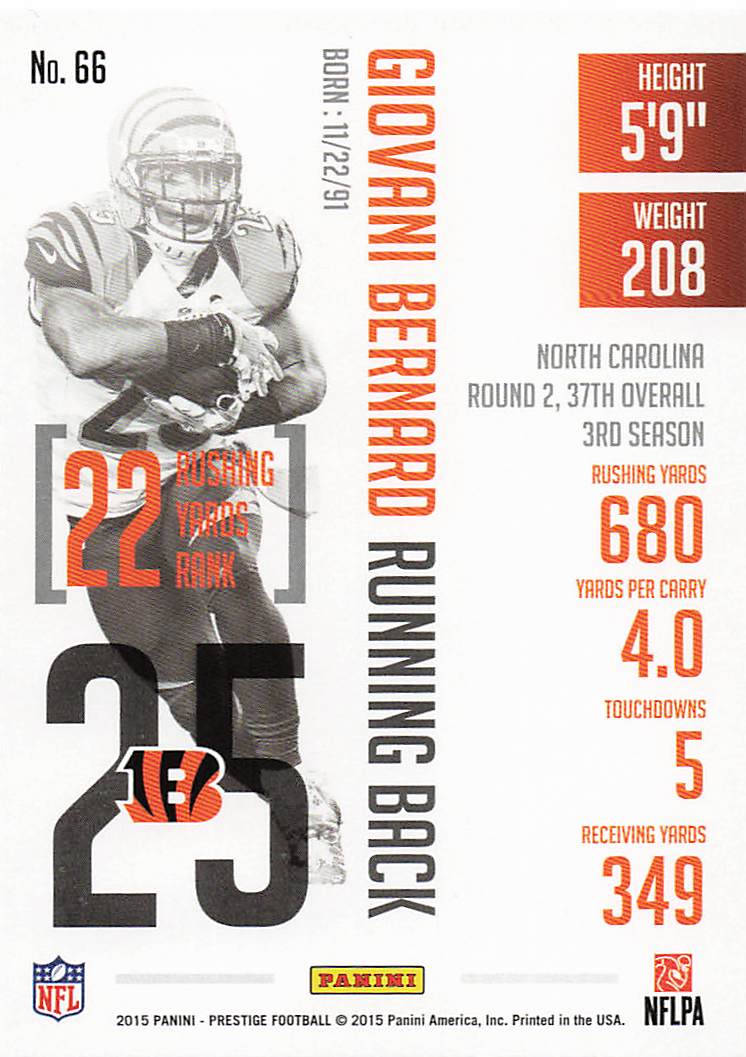 2015 Panini Prestige Football Giovani Bernard #66