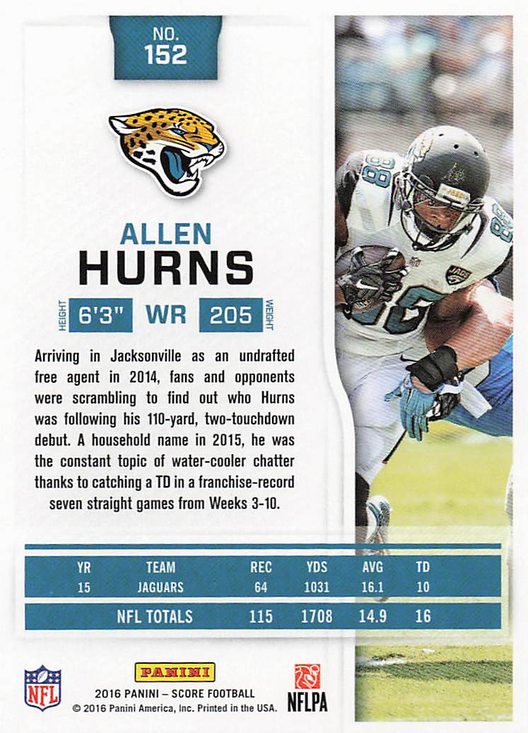 2016 Score Football Allen Hurns #152