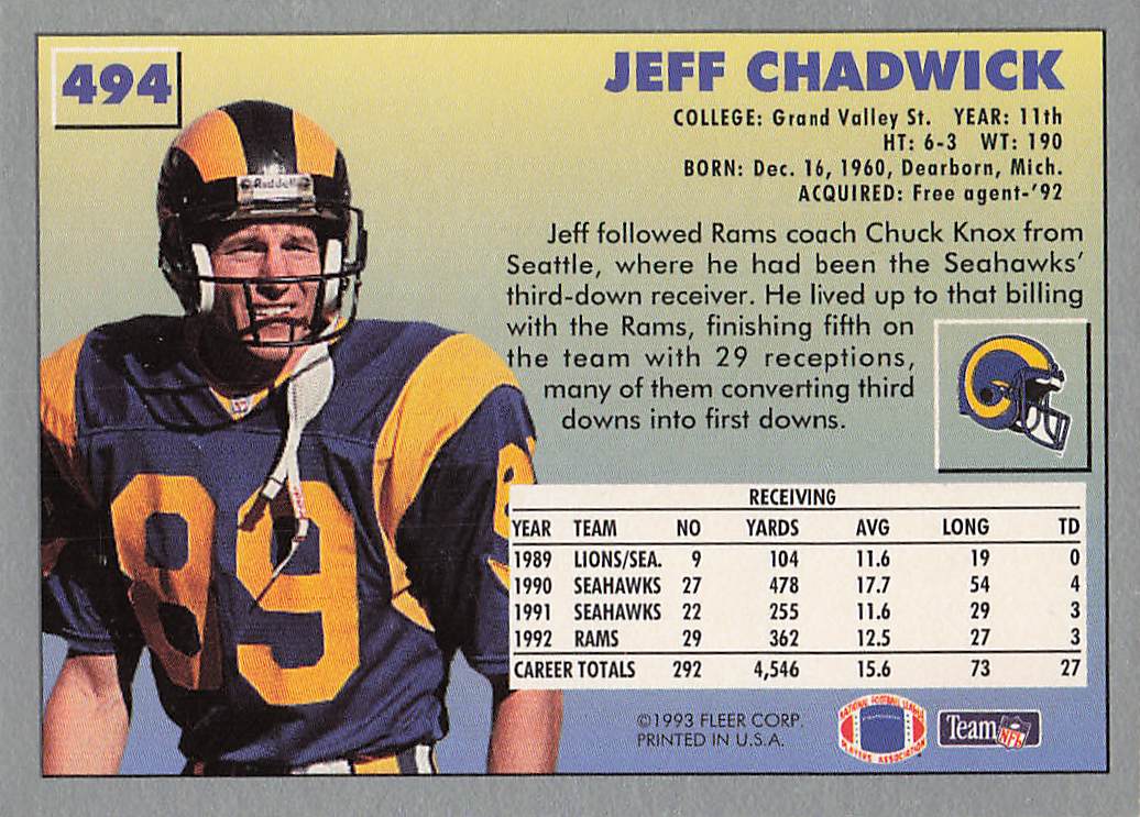 1993 Fleer Football Jeff Chadwick #494