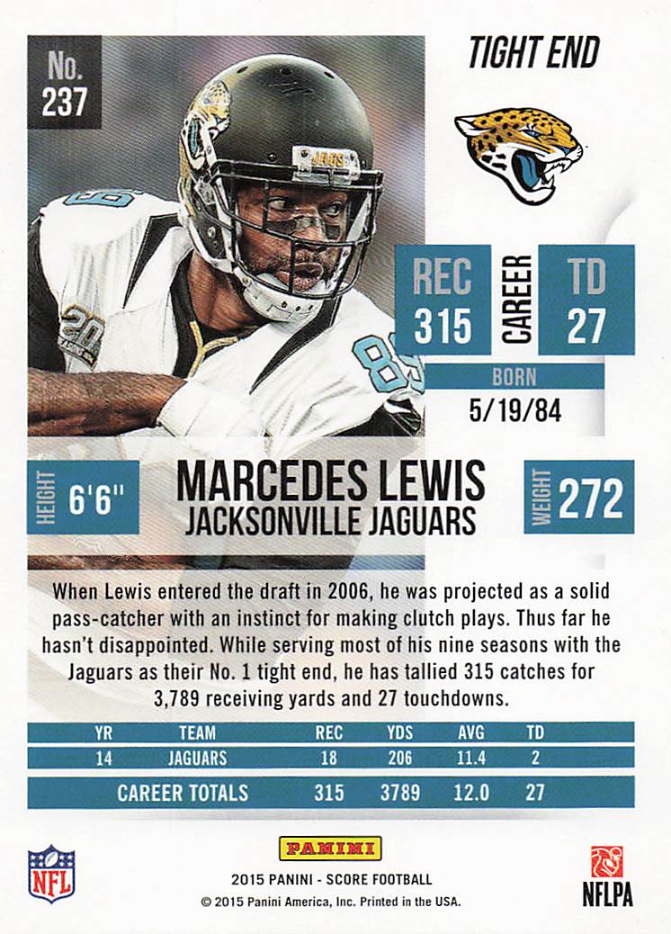 2015 Score Football Marcedes Lewis #237