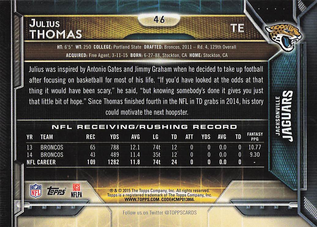 2015 Topps Football Julius Thomas #46