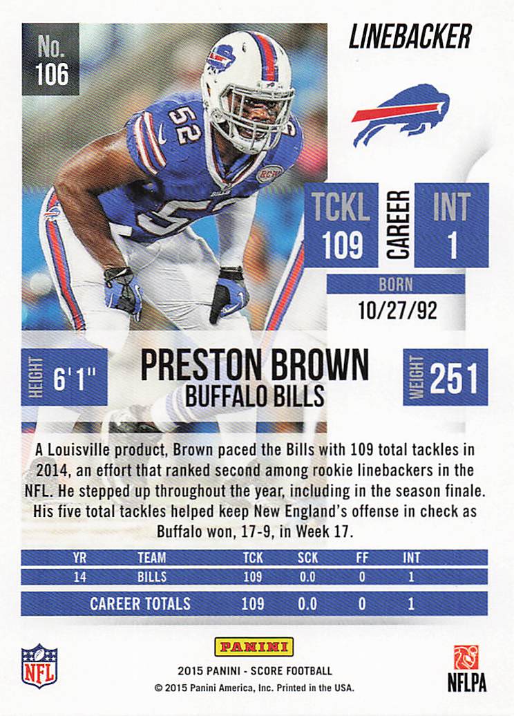 2015 Score Football Preston Brown #106