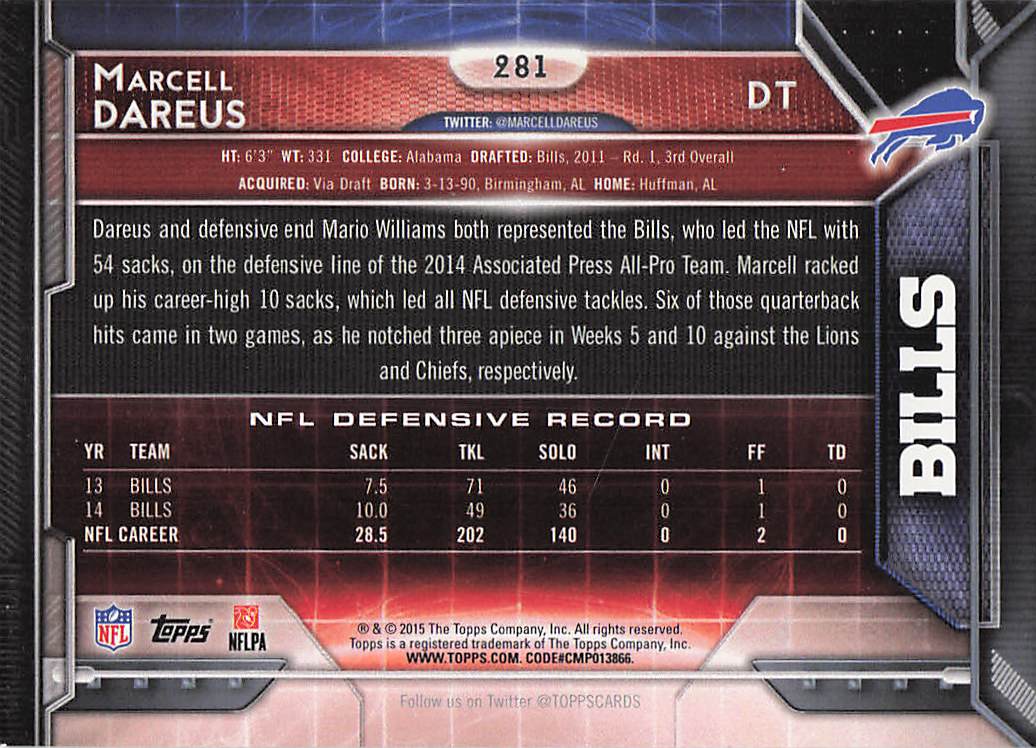 2015 Topps Football Marcell Dareus #281