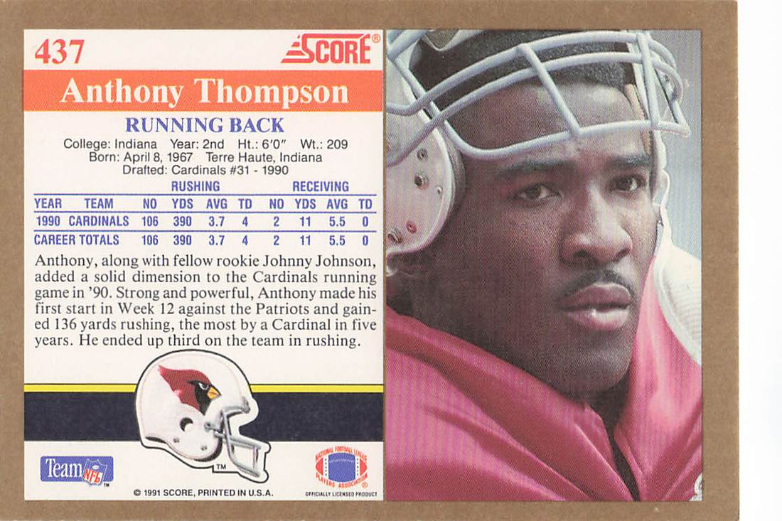1991 Score Football Anthony Thompson #437