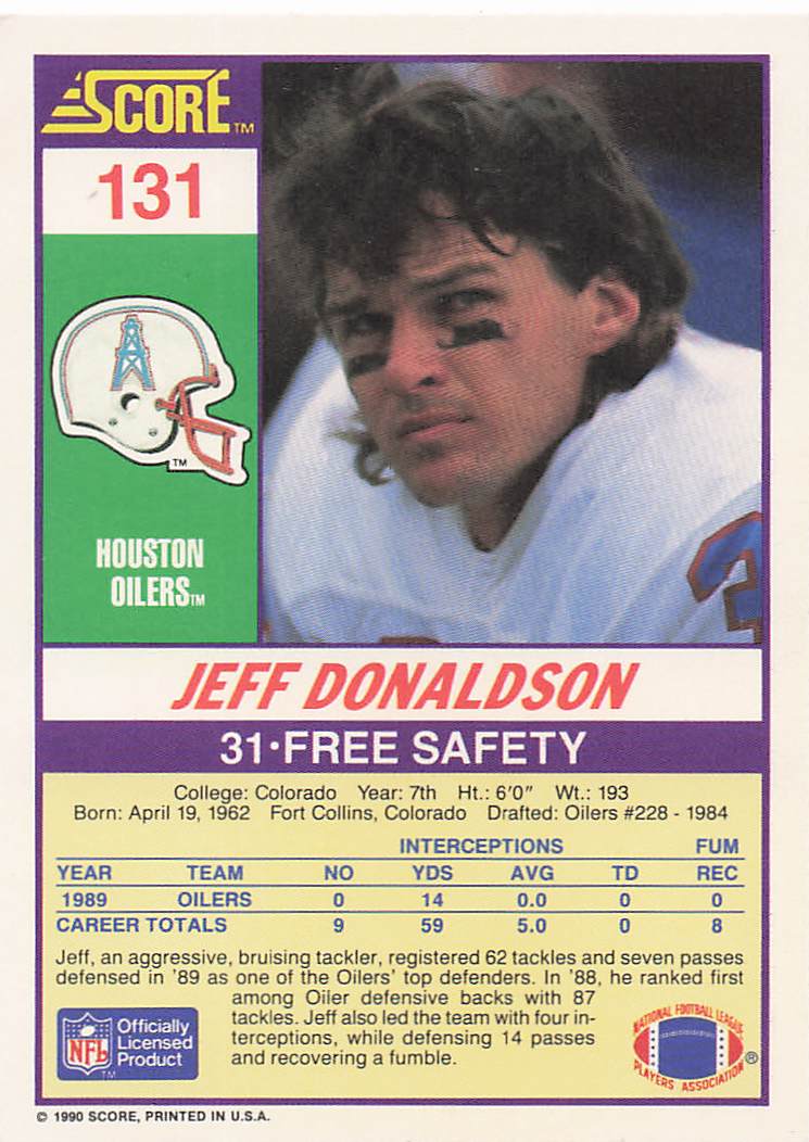 1990 Score Football Jeff Donaldson #131