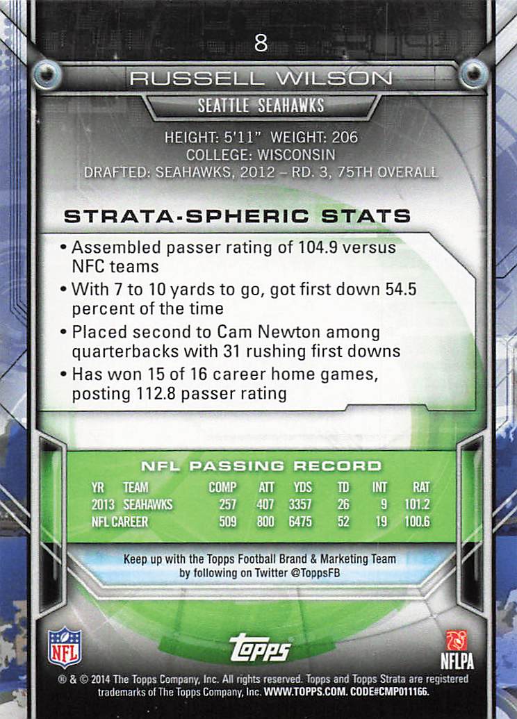 2014 Topps Strata Football Retail Russell Wilson #8