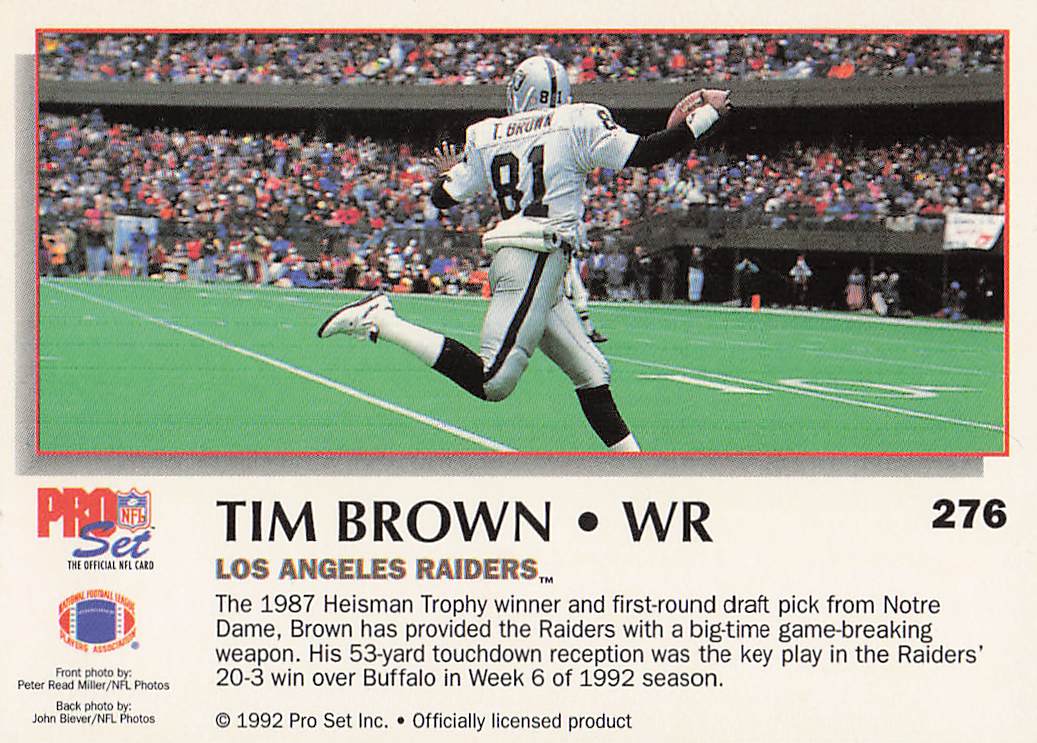 1992 Pro Set Power Football Tim Brown #276