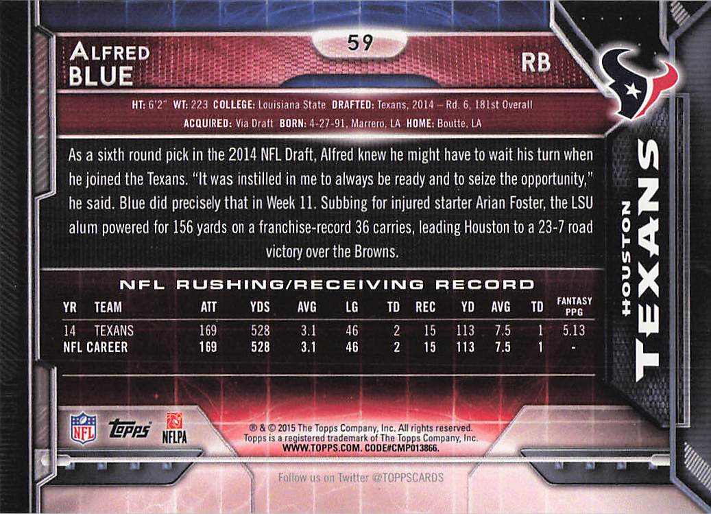 2015 Topps Football Alfred Blue #59