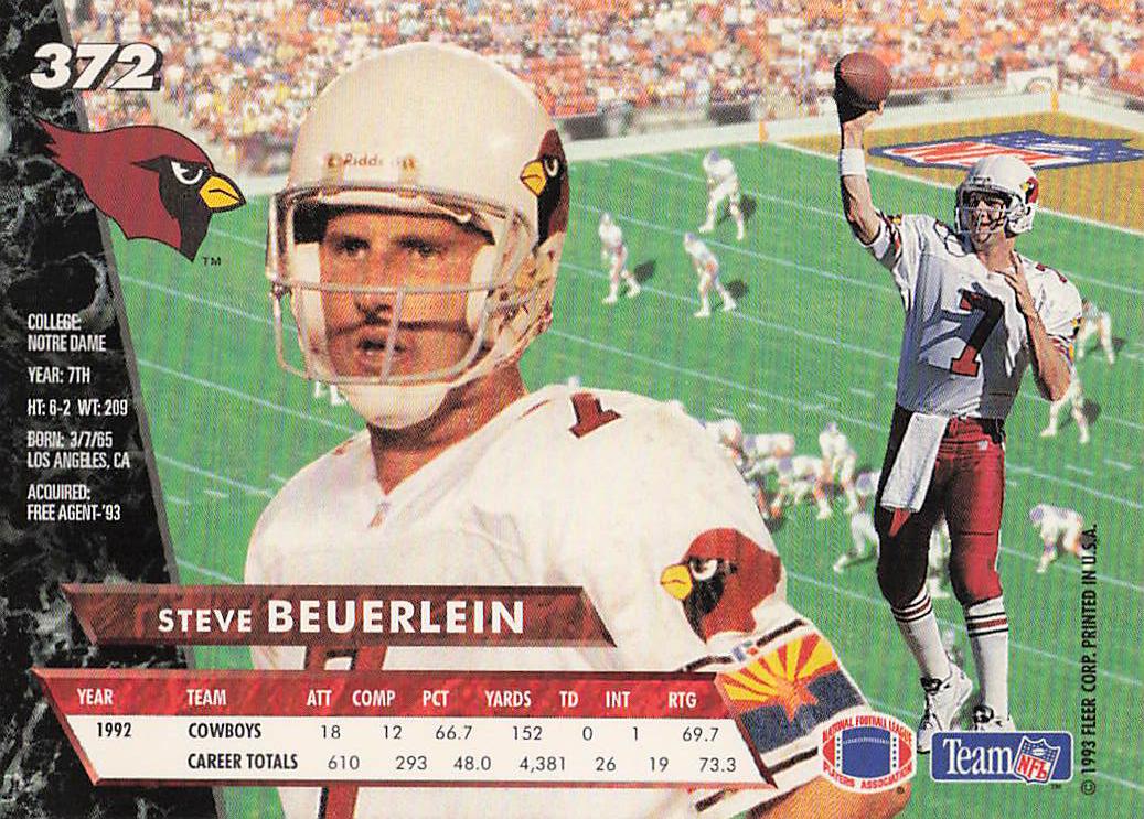 1993 Ultra Football Steve Beuerlein #372
