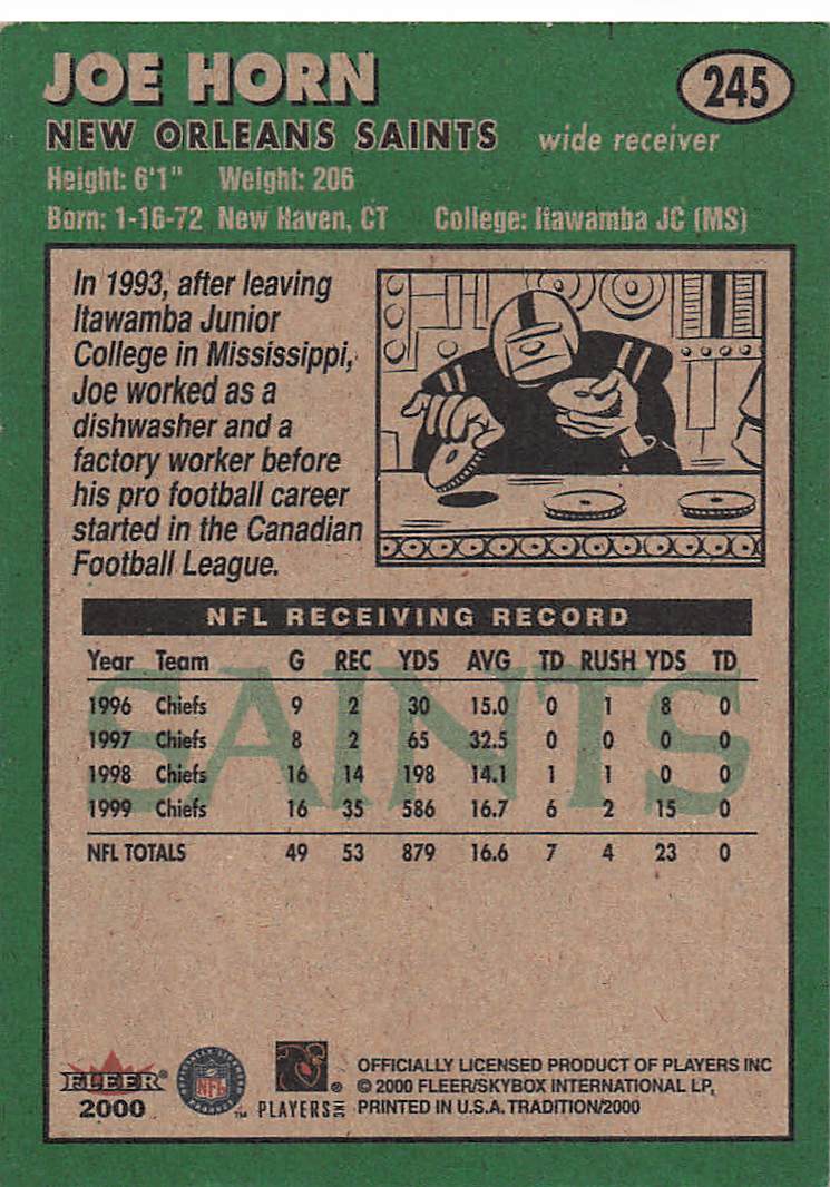 2000 Fleer Tradition Football Joe Horn #245