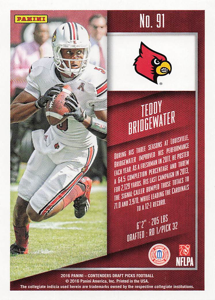 2016 Panini Contenders Draft Picks Football Teddy Bridgewater #91