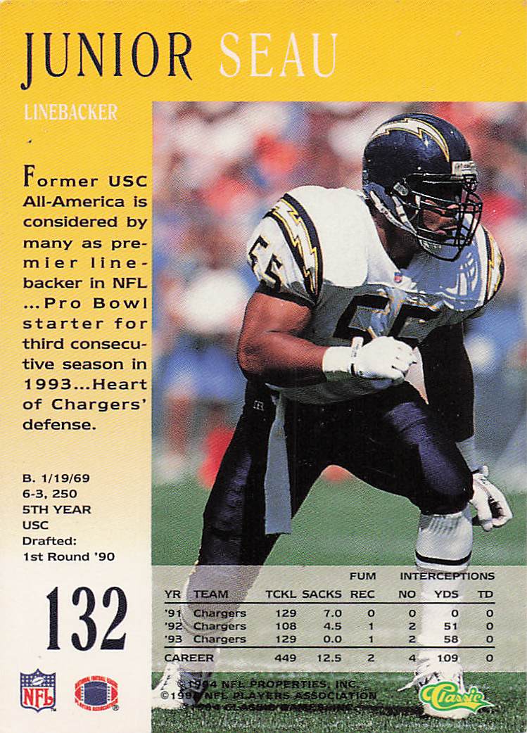 1994 Pro Line Live Football Junior Seau #132