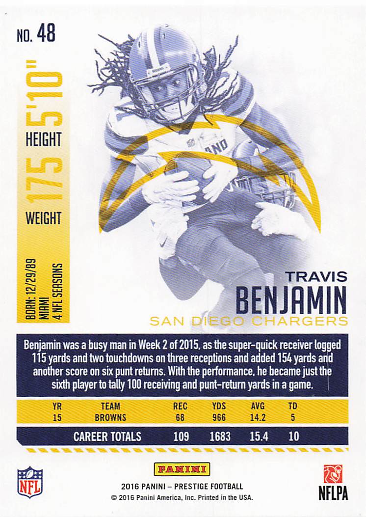 2016 Panini Prestige Football Travis Benjamin #48