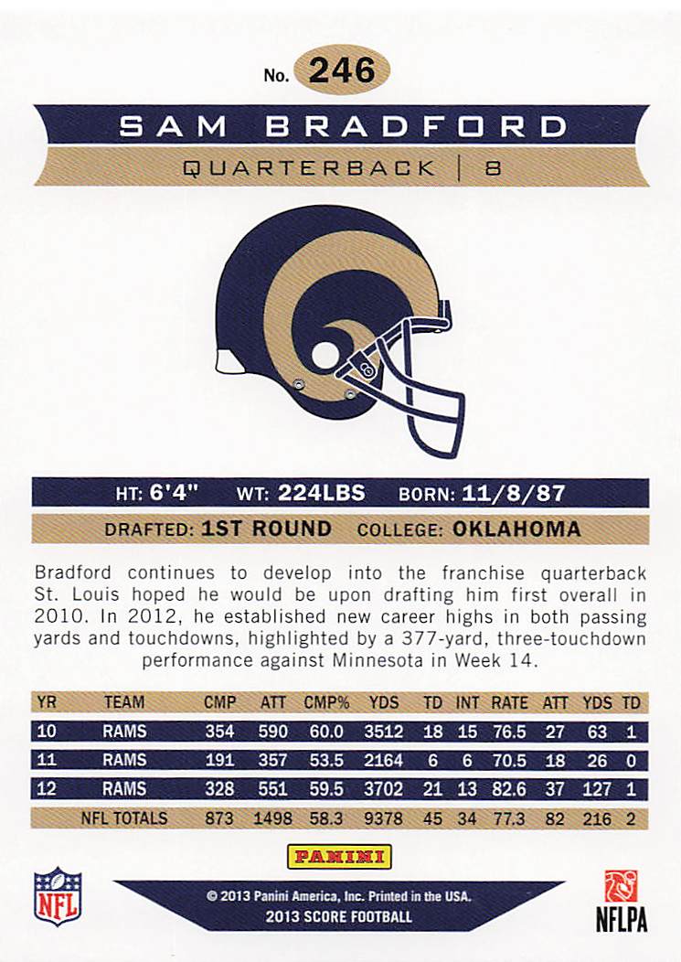 2013 Score Football Sam Bradford #246