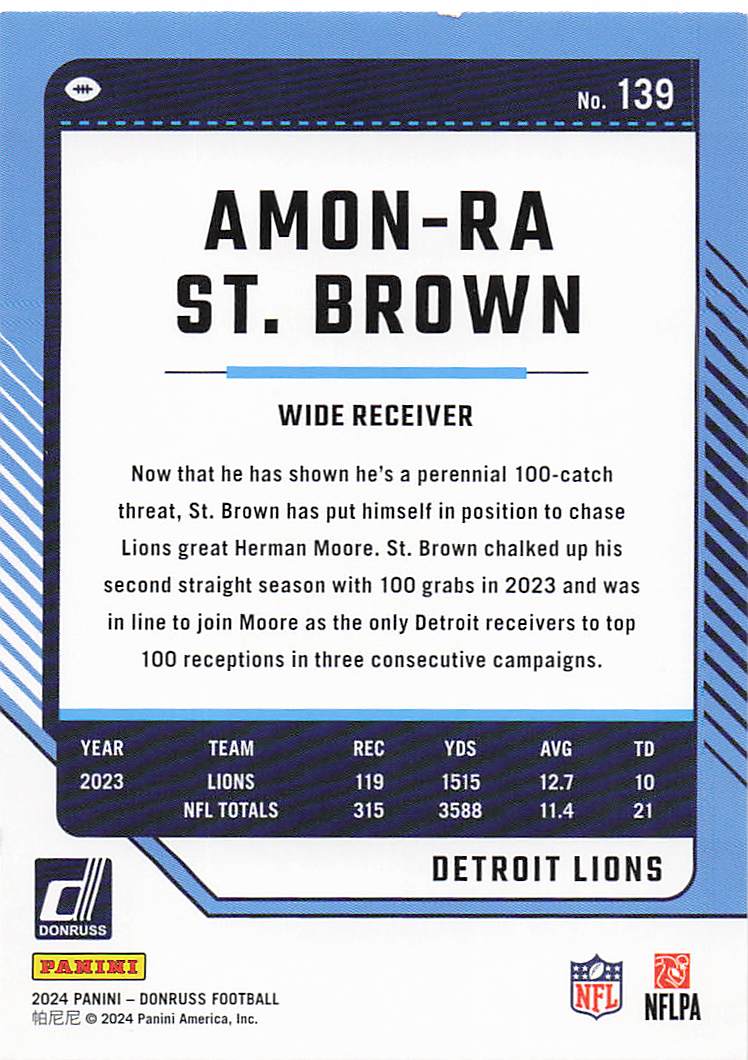 2024 Donruss Football Amon-Ra St. Brown #139