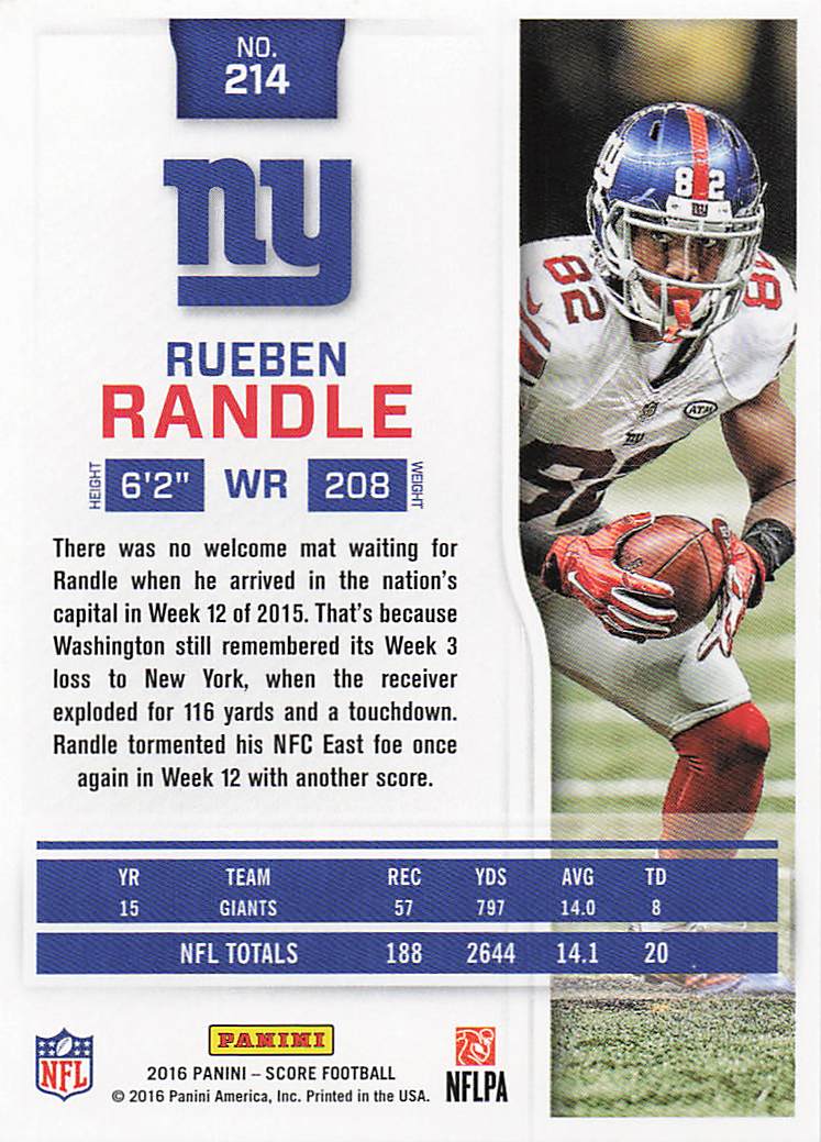 2016 Score Football Rueben Randle #214